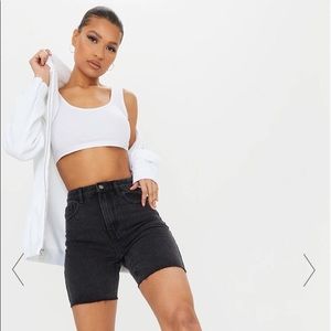 PLT Washed Black Longline Fitted Denim Shorts